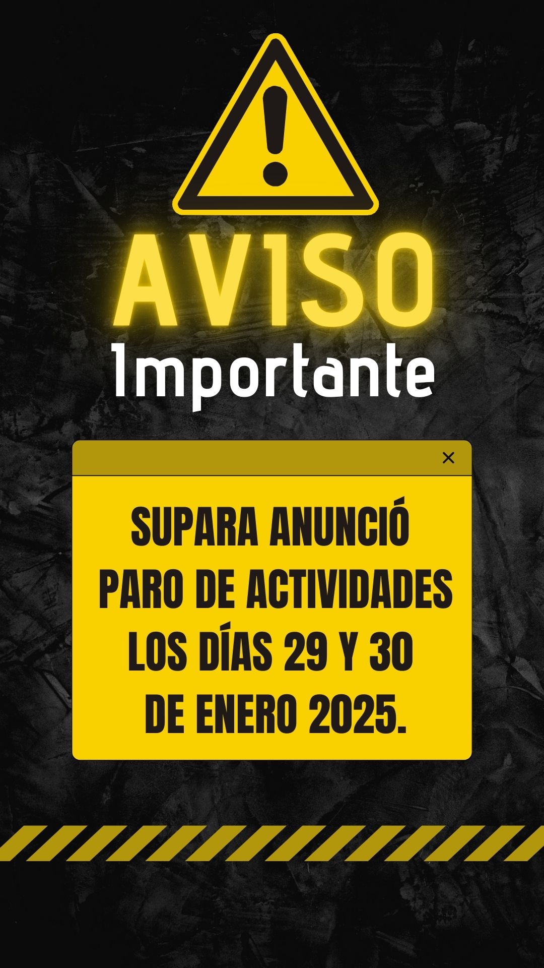 SUPARA REALIZARÁ PARO DE ACTIVIDADES EL MIÉRCOLES 29 Y JUEVES 30 DE ENERO.