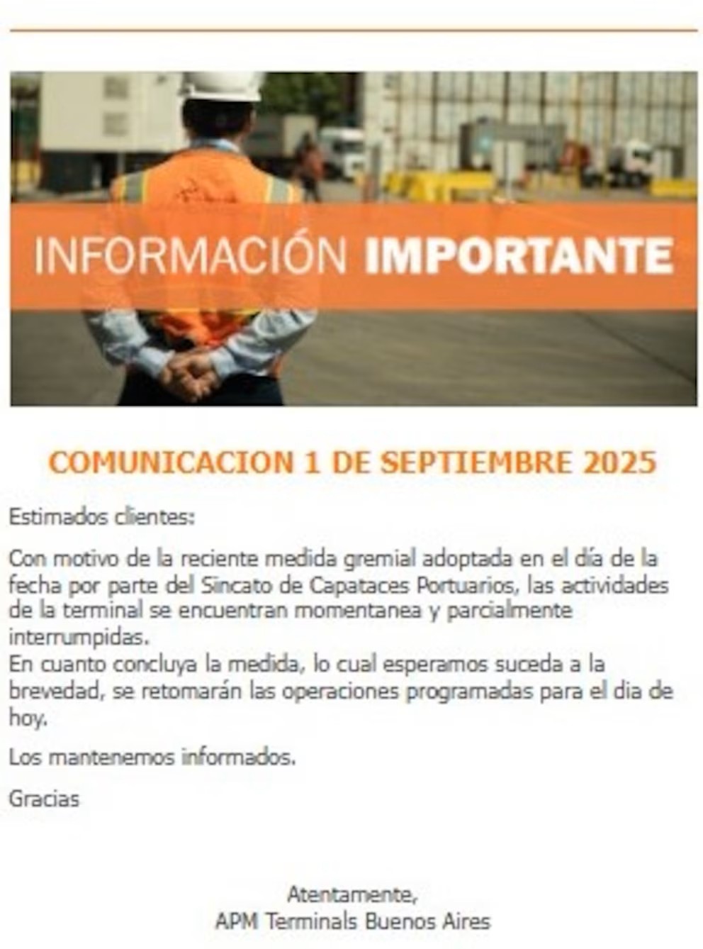 Interrupción en la Terminal 4 del Puerto de Buenos Aires