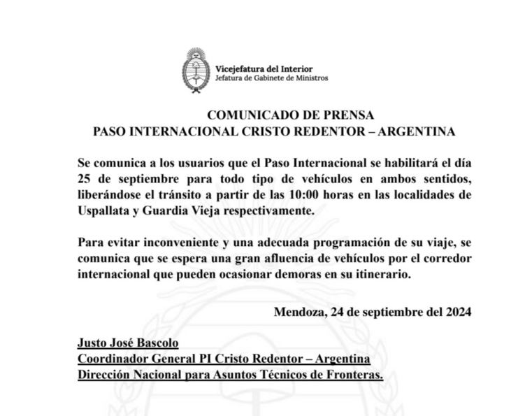  ATENCIÓN  📢 el Paso Internacional Cristo Redentor