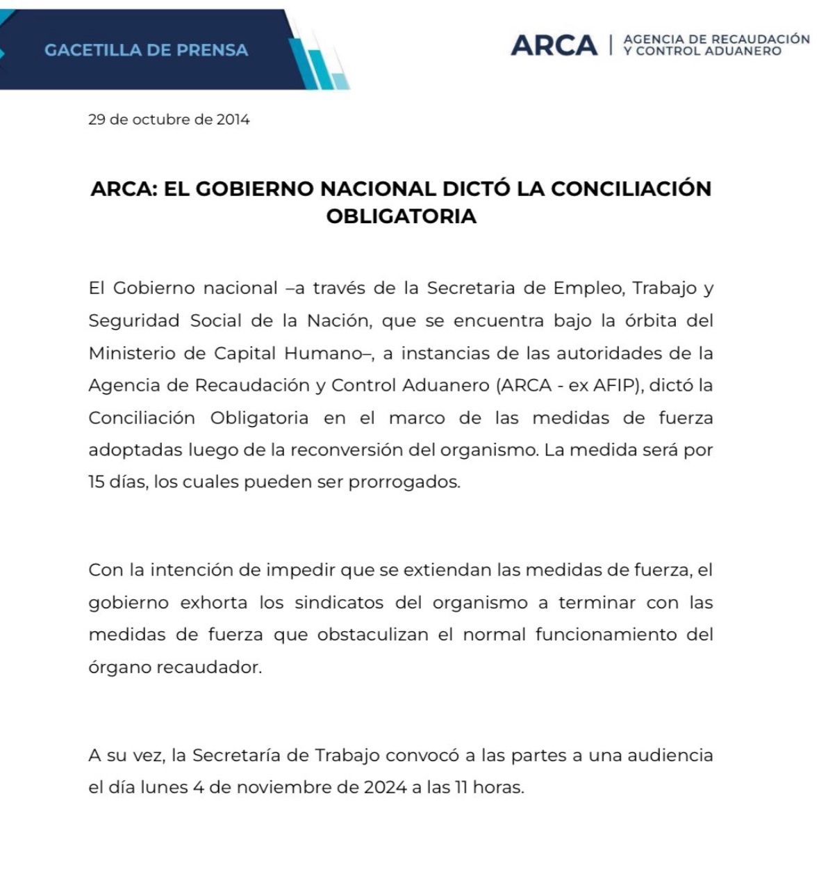  🚨⚠ Conciliación obligatoria en el ARCA  y Audiencia Programada❗️